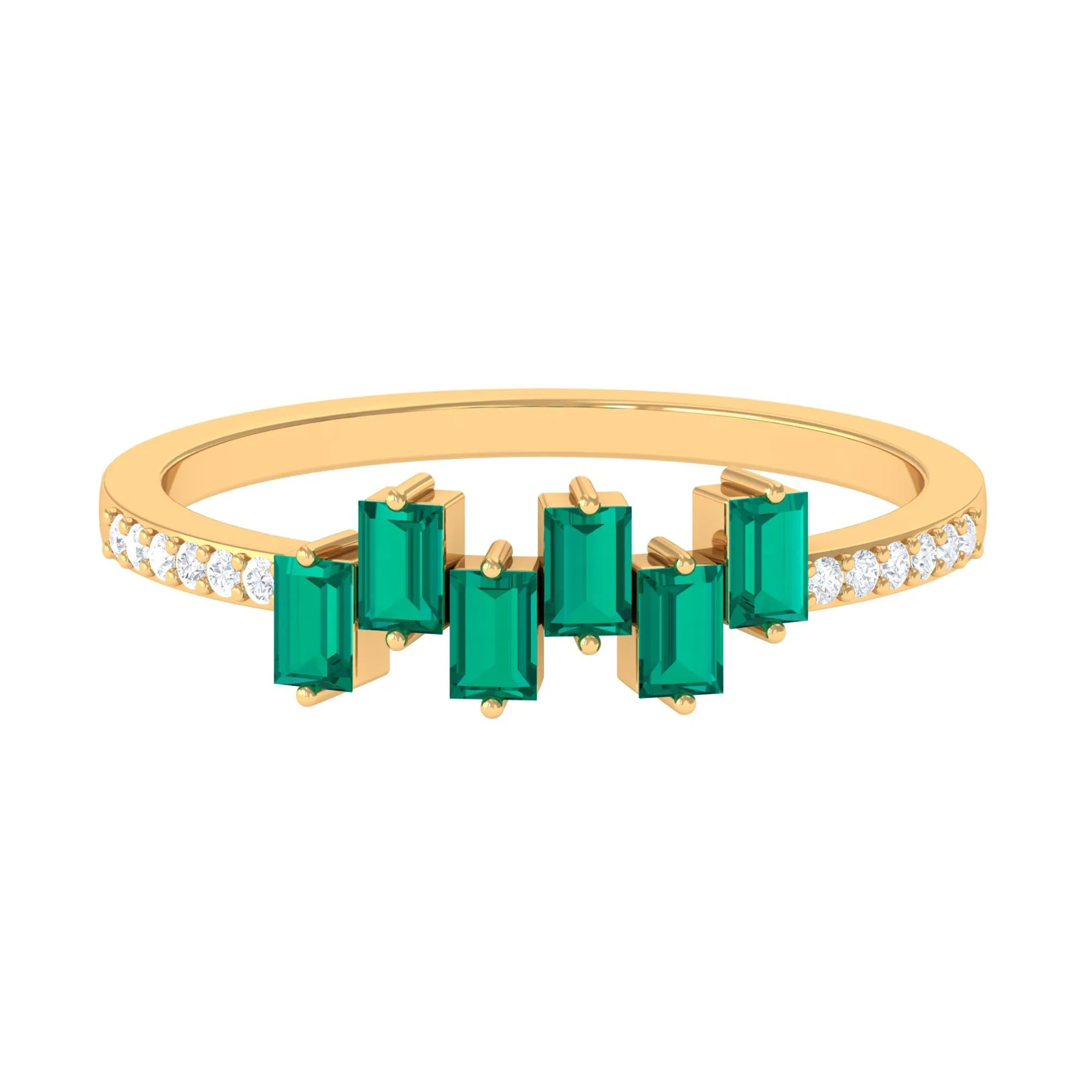 0.50 CT Baguette Shape Emerald Promise Ring with Diamond Side Stones