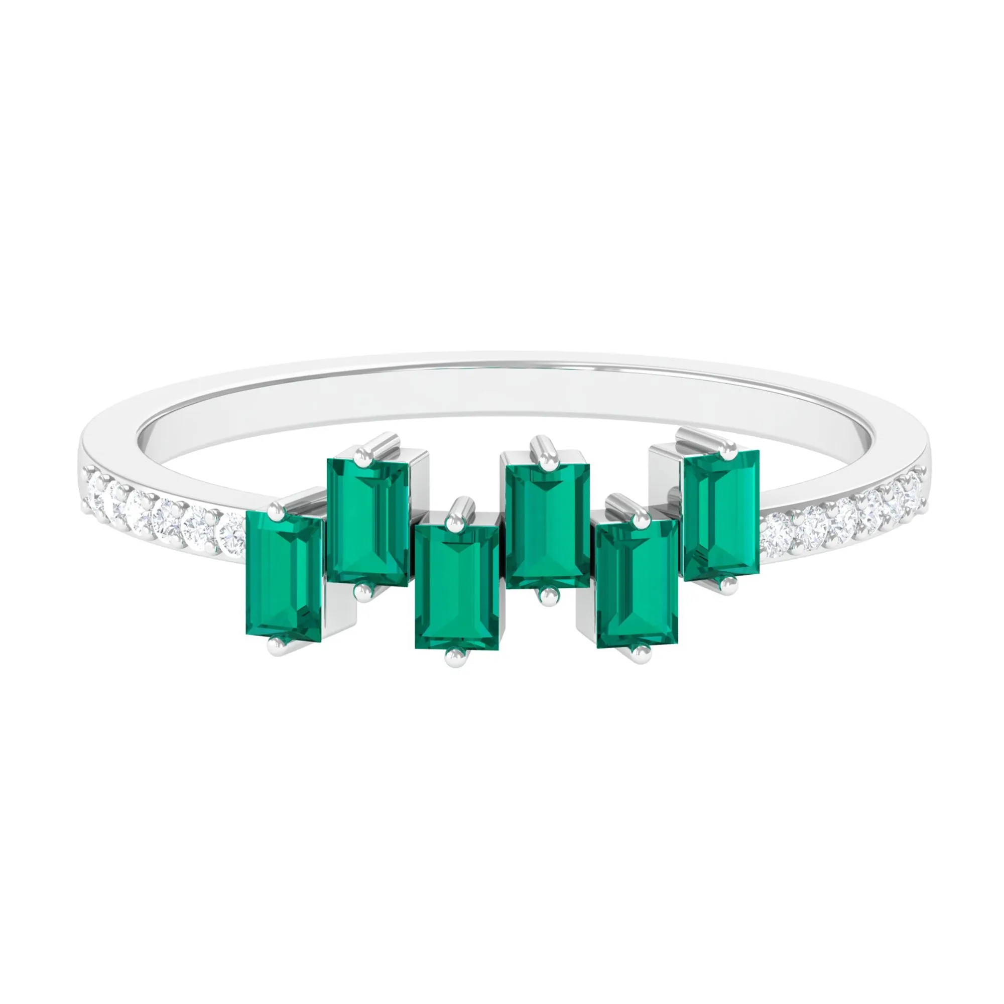 0.50 CT Baguette Shape Emerald Promise Ring with Diamond Side Stones