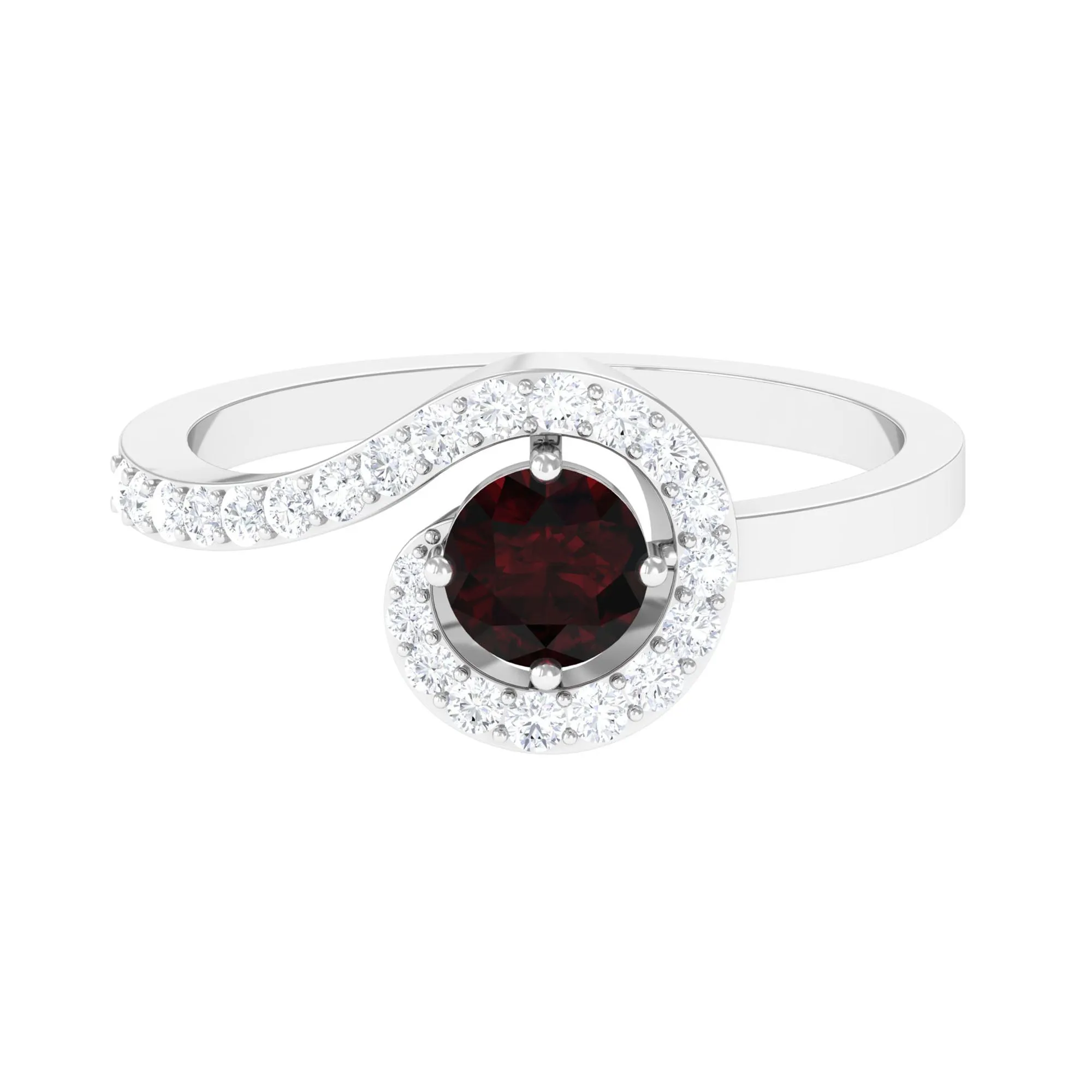 1 Carat Bypass Shank Garnet and Diamond Engagement Ring