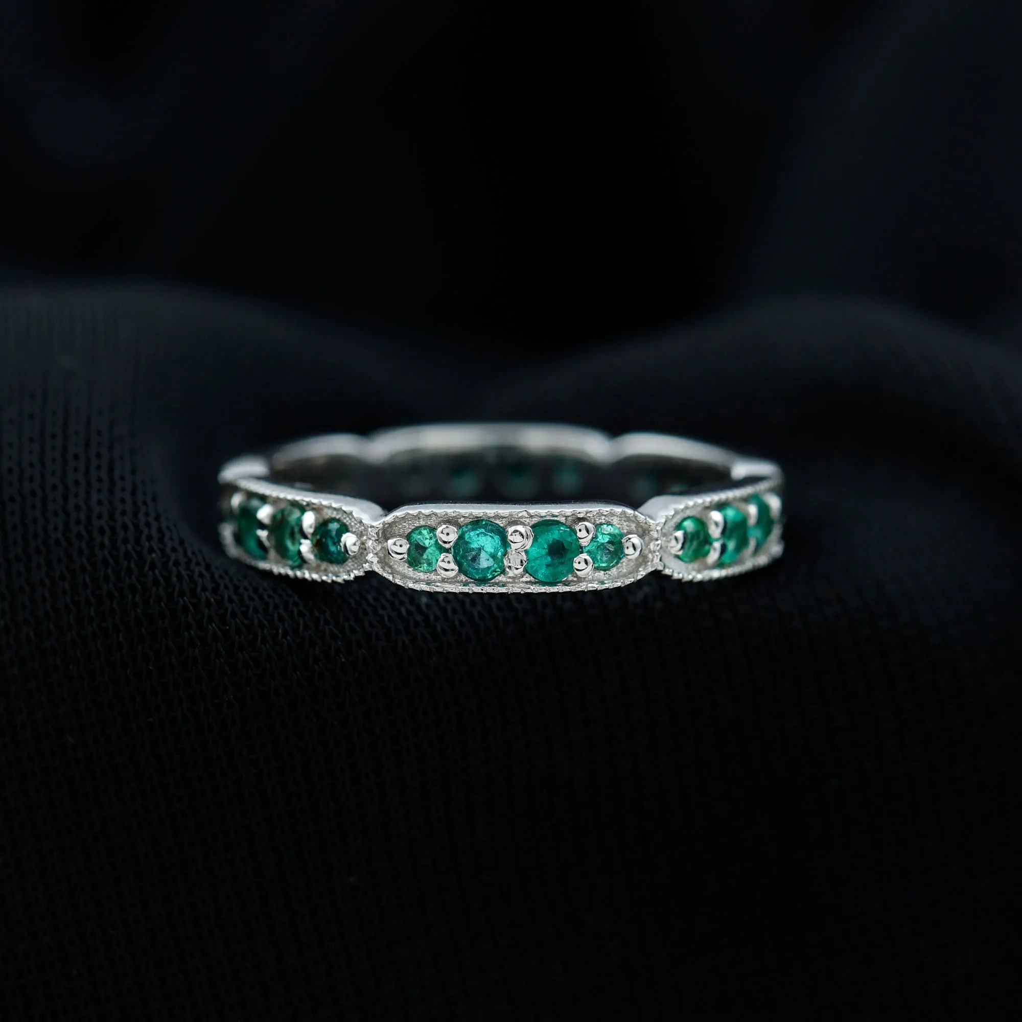 1 CT Emerald Eternity Ring in Pin Point Setting for Women