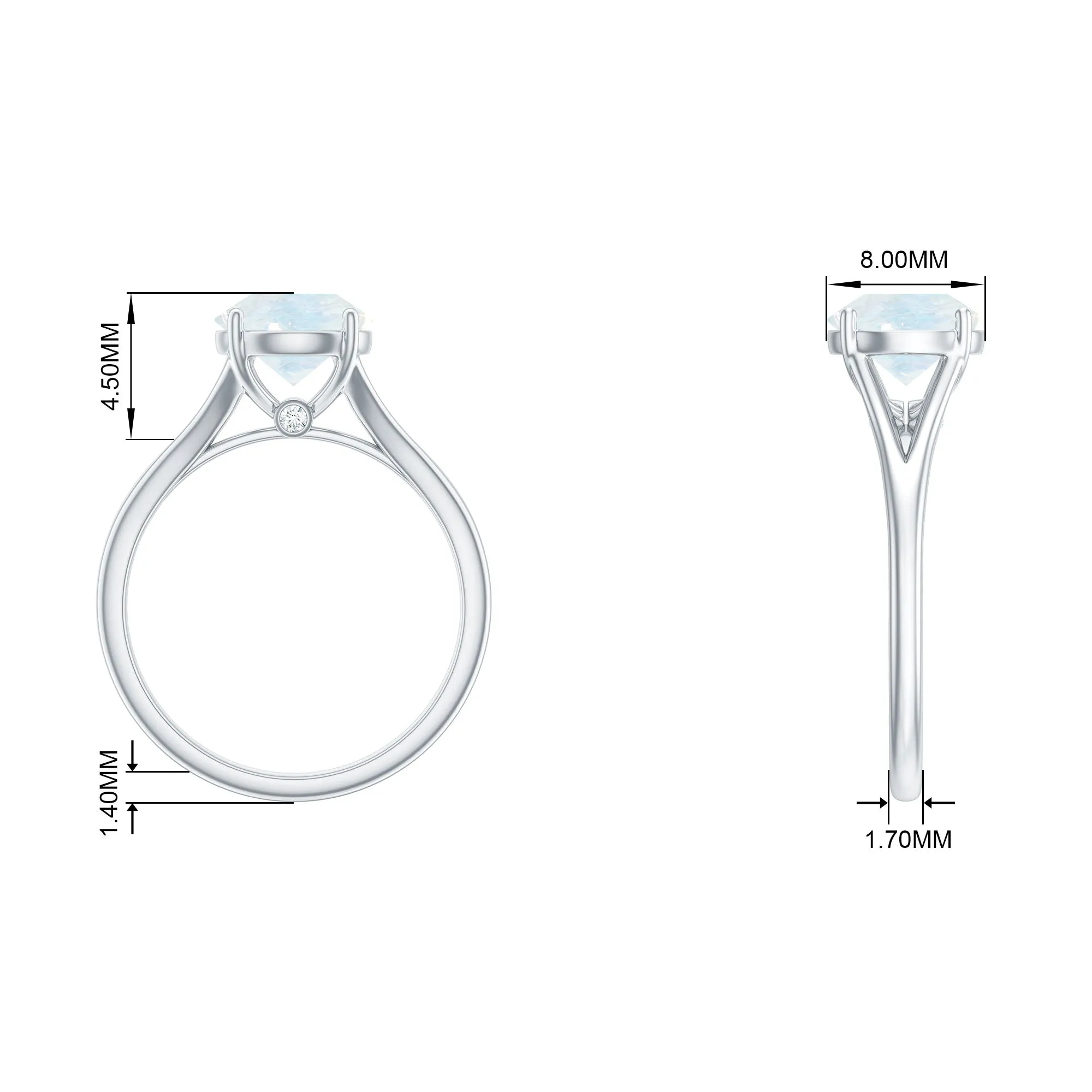 1 CT Natural Moonstone Solitaire Ring with Surprise Diamond