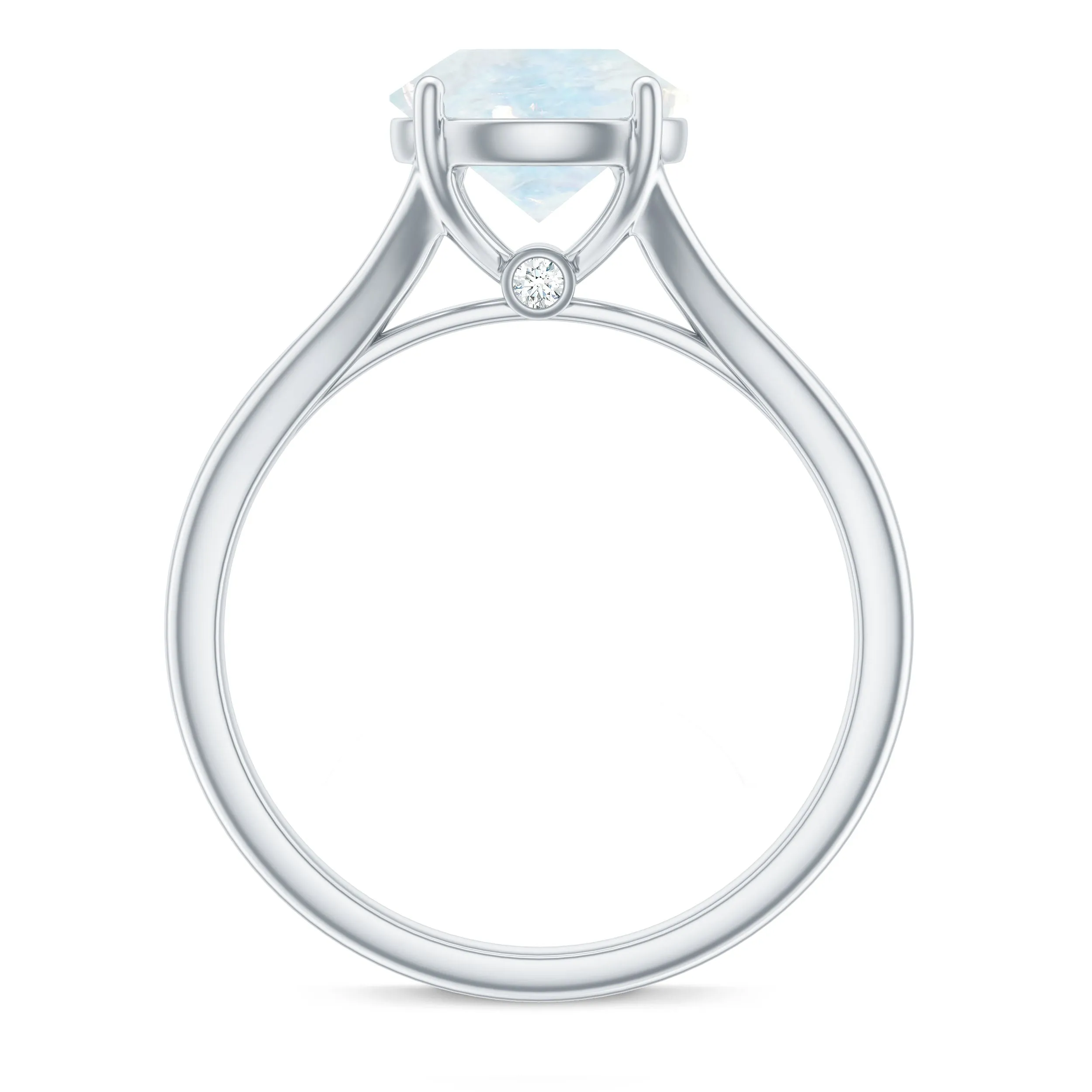 1 CT Natural Moonstone Solitaire Ring with Surprise Diamond