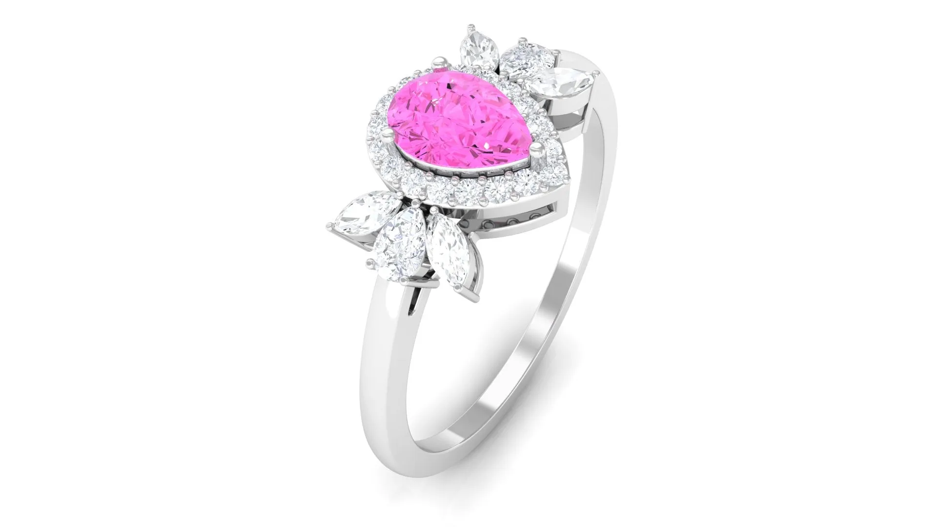 1 CT Pear Shape Pink Sapphire Engagement Ring with Diamond Accent