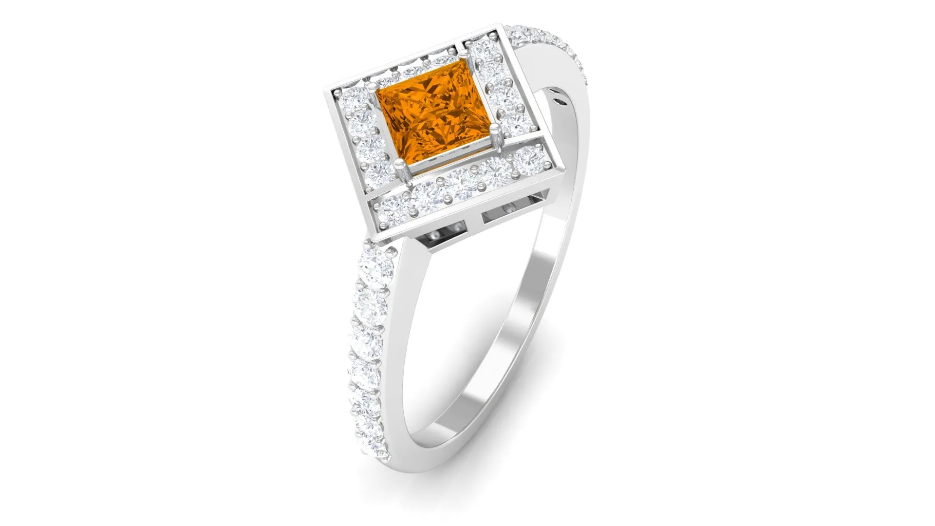 1 CT Princess Cut Citrine Geometric Ring with Diamond Accent