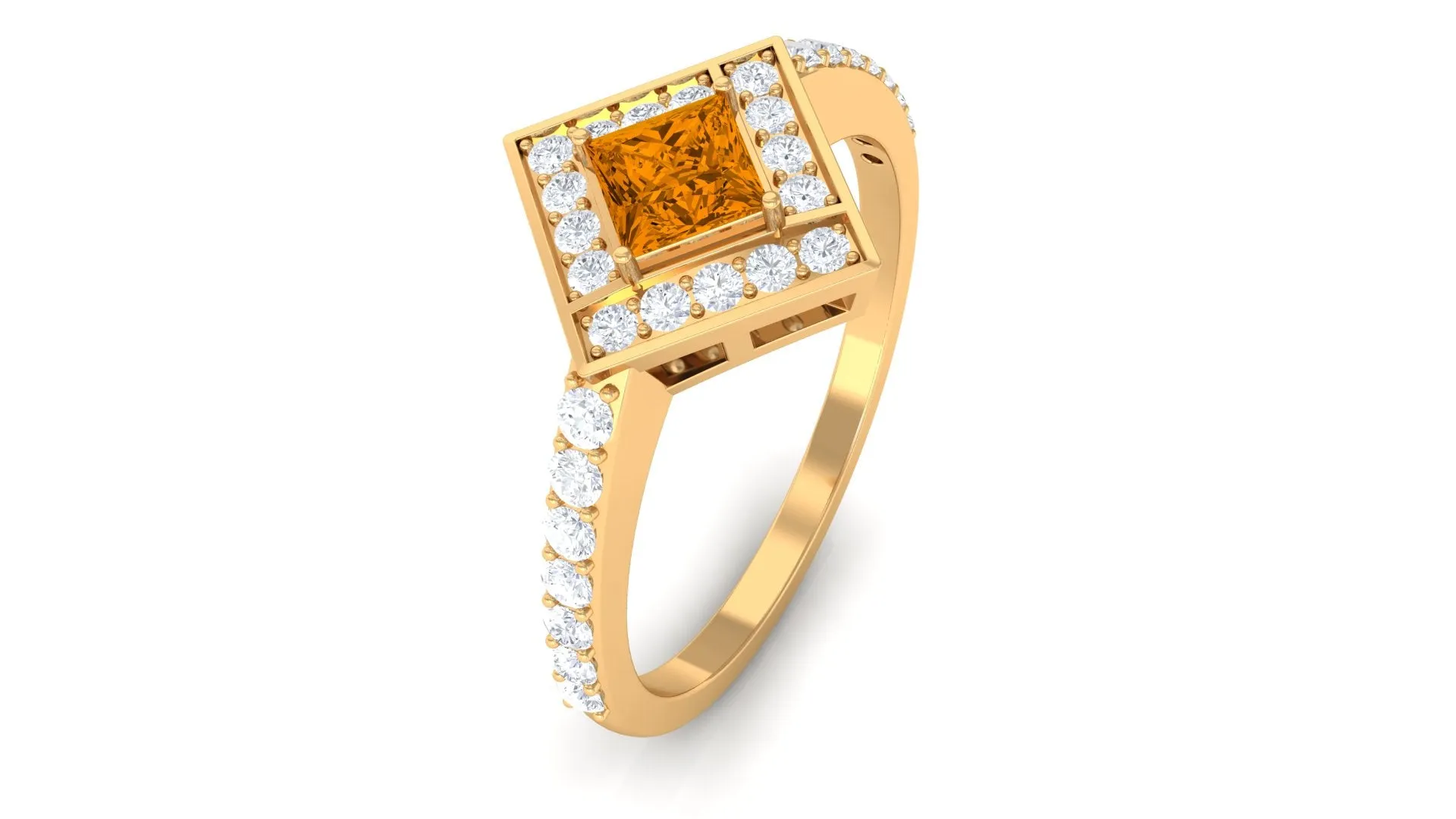 1 CT Princess Cut Citrine Geometric Ring with Diamond Accent