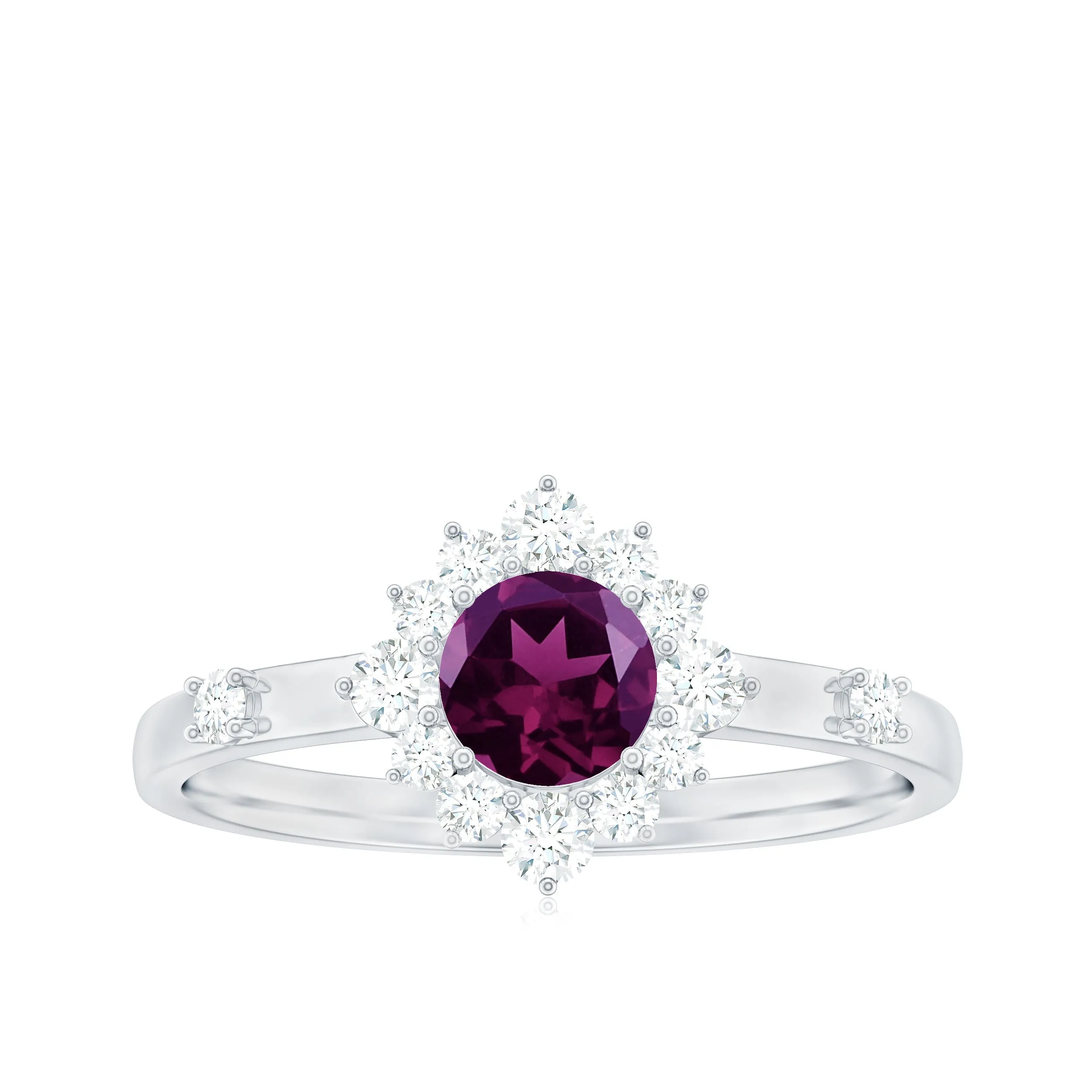 1 CT Round Rhodolite and Diamond Halo Engagement Ring