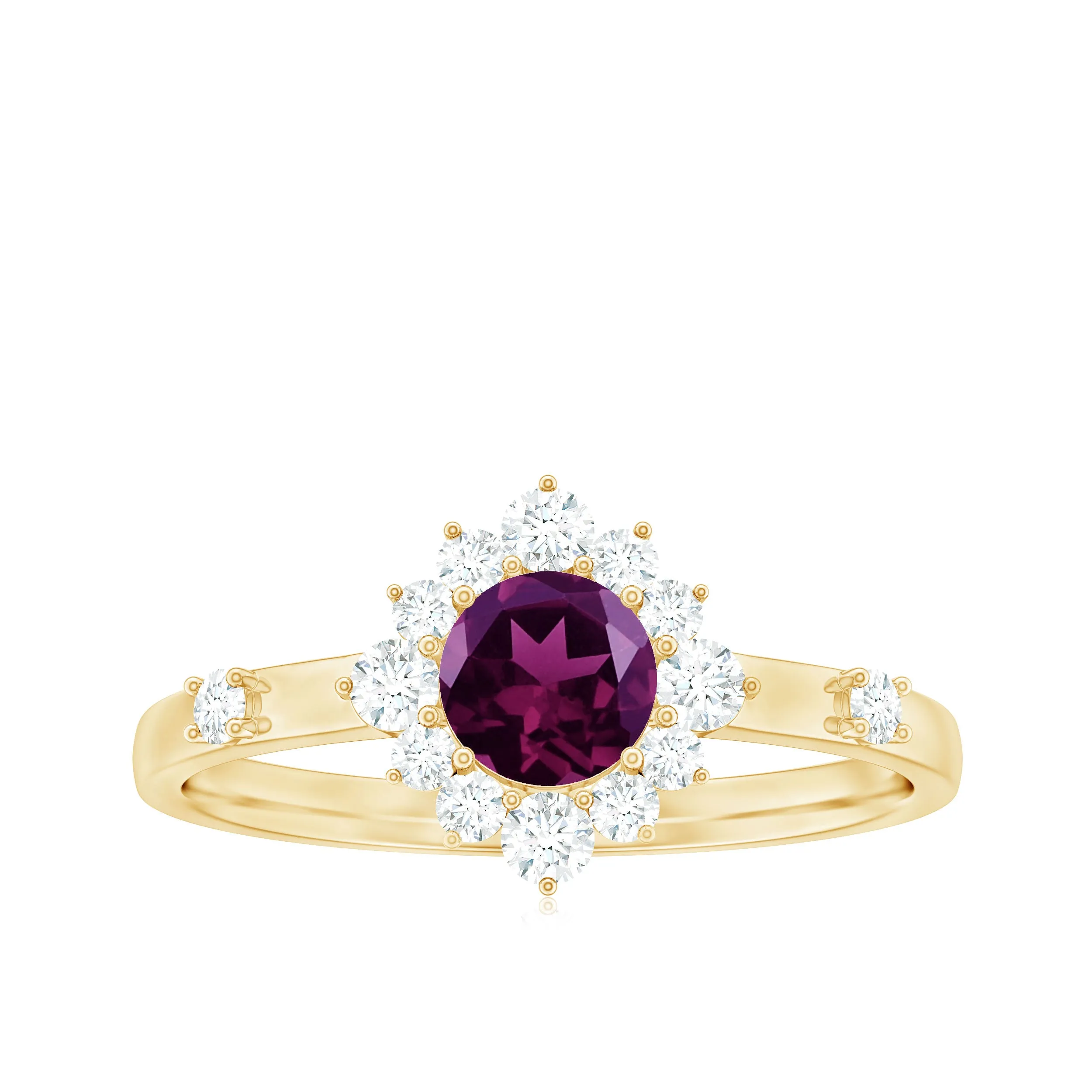 1 CT Round Rhodolite and Diamond Halo Engagement Ring