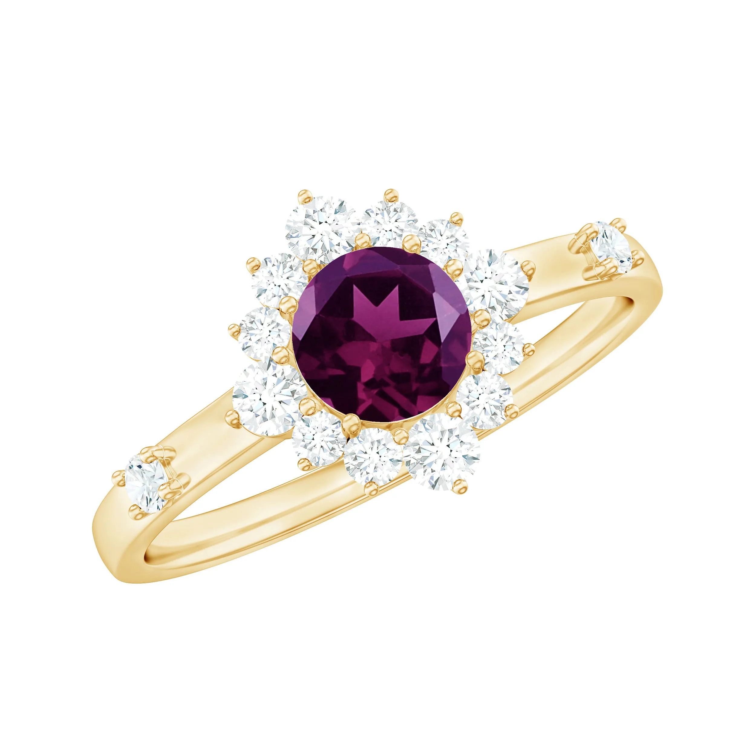 1 CT Round Rhodolite and Diamond Halo Engagement Ring