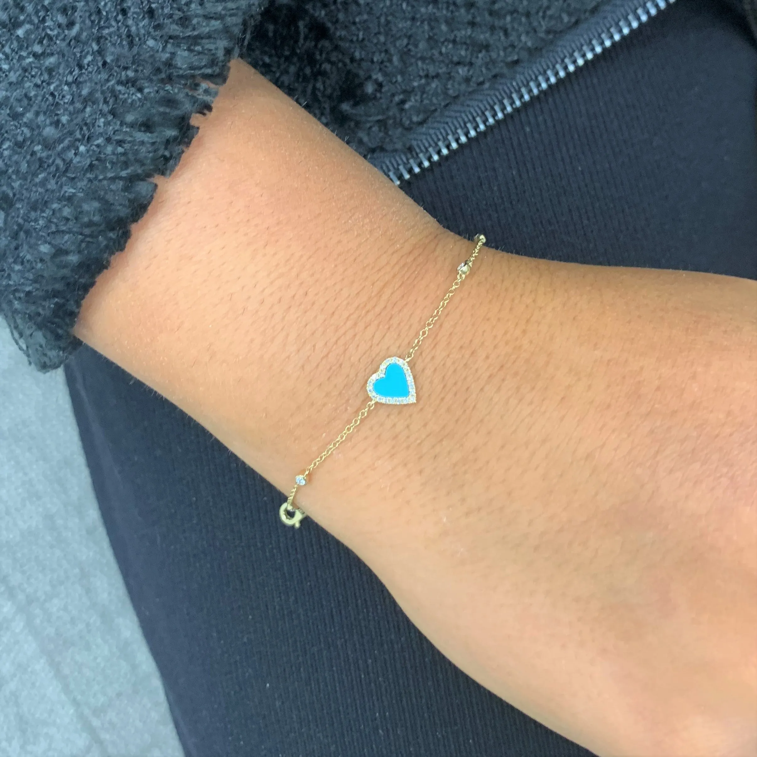 14k Gold Diamond & Turquoise Heart Bracelet