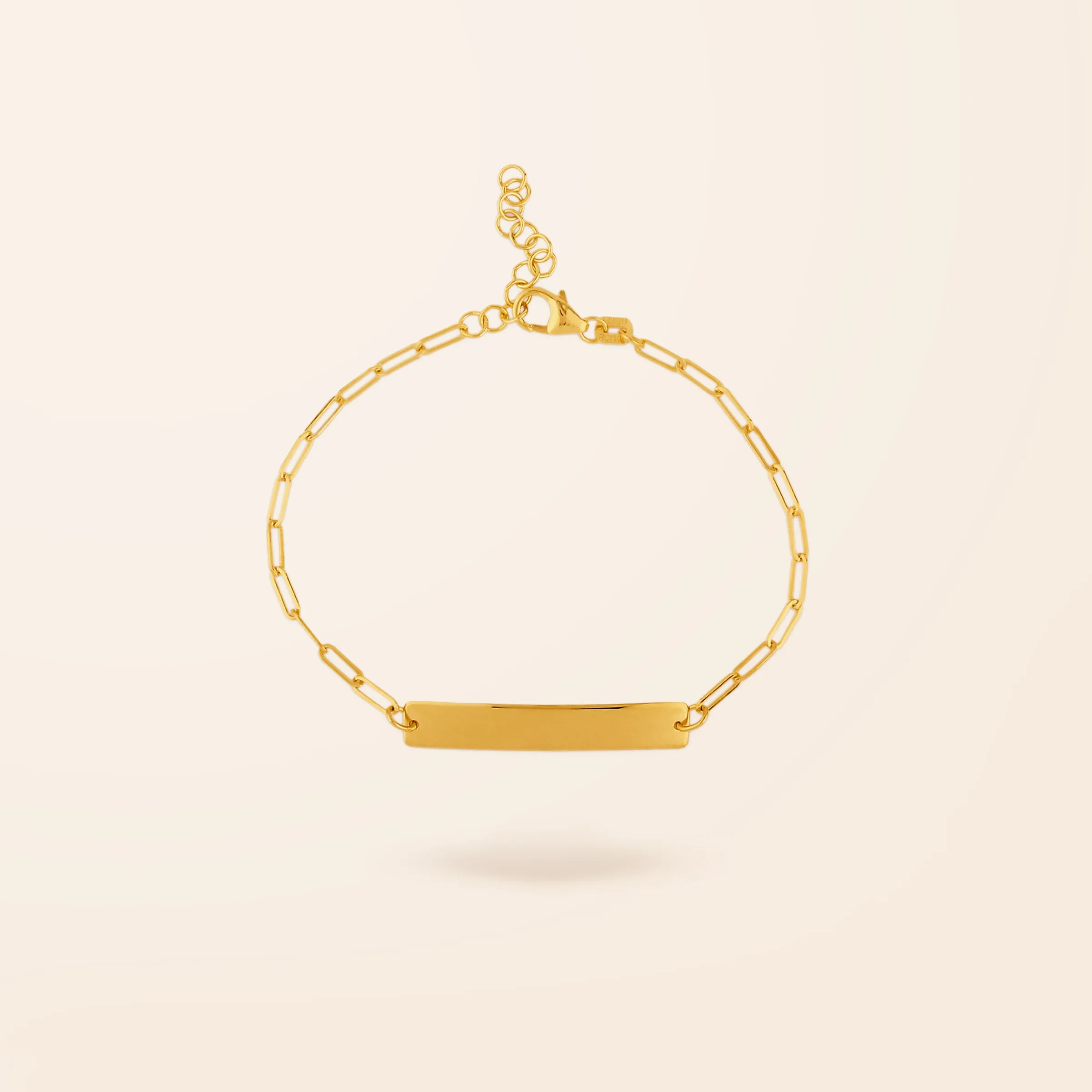 14K Gold Engravable ID Bar Paper Clip Bracelet