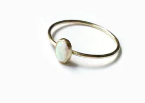 14k gold filled oval opal ring • White opal ring created • Yellow gold stacking ring with gemstone