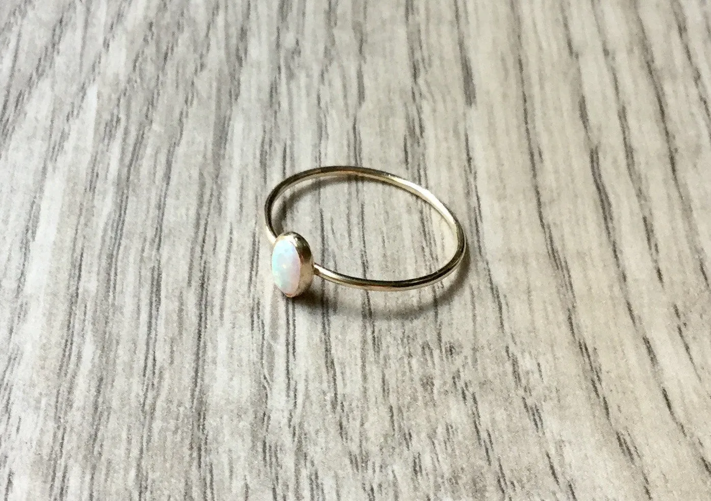 14k gold filled oval opal ring • White opal ring created • Yellow gold stacking ring with gemstone