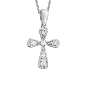 14k Gold Teardrop Shape Diamond Cross Pendant Necklace