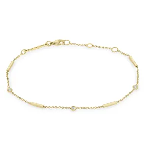 14k Horizontal Bar & Floating Diamond Station Bracelet