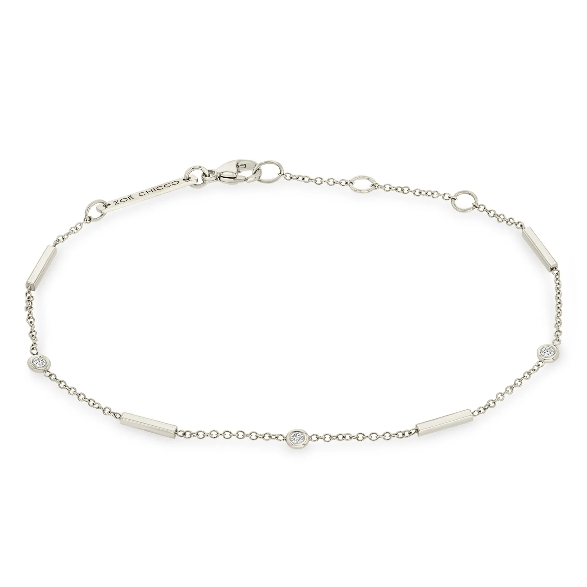 14k Horizontal Bar & Floating Diamond Station Bracelet