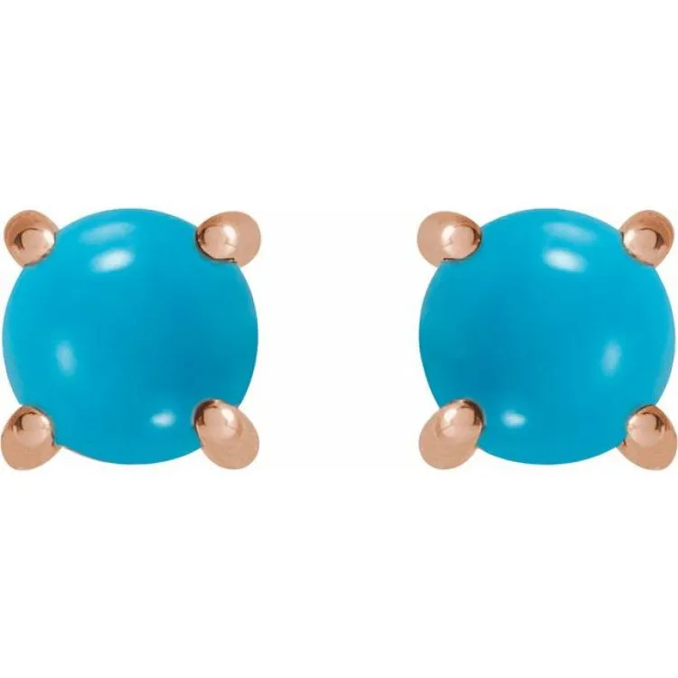 14K Rose 5 mm Natural Turquoise Earrings