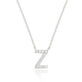 14k White Gold Created Diamond Initial Z Letter Pendant Necklace Plated