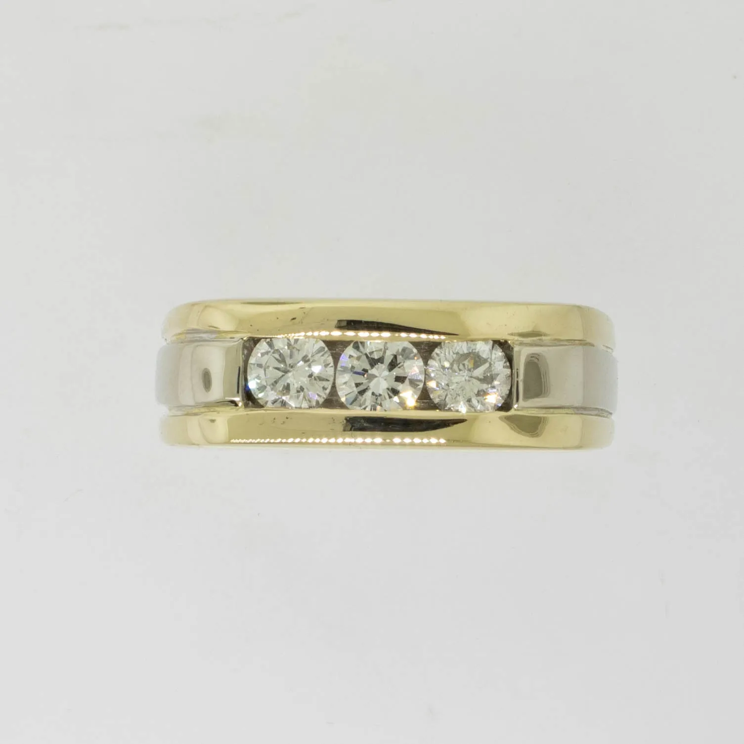 14k Yellow and White Gold Gents 3 Diamond Ring 1 CTW Size 8.5 (Estate Jewelry)