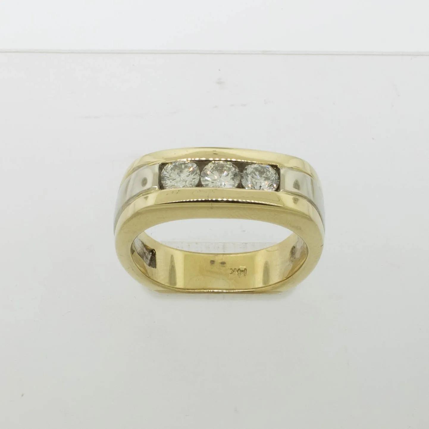 14k Yellow and White Gold Gents 3 Diamond Ring 1 CTW Size 8.5 (Estate Jewelry)