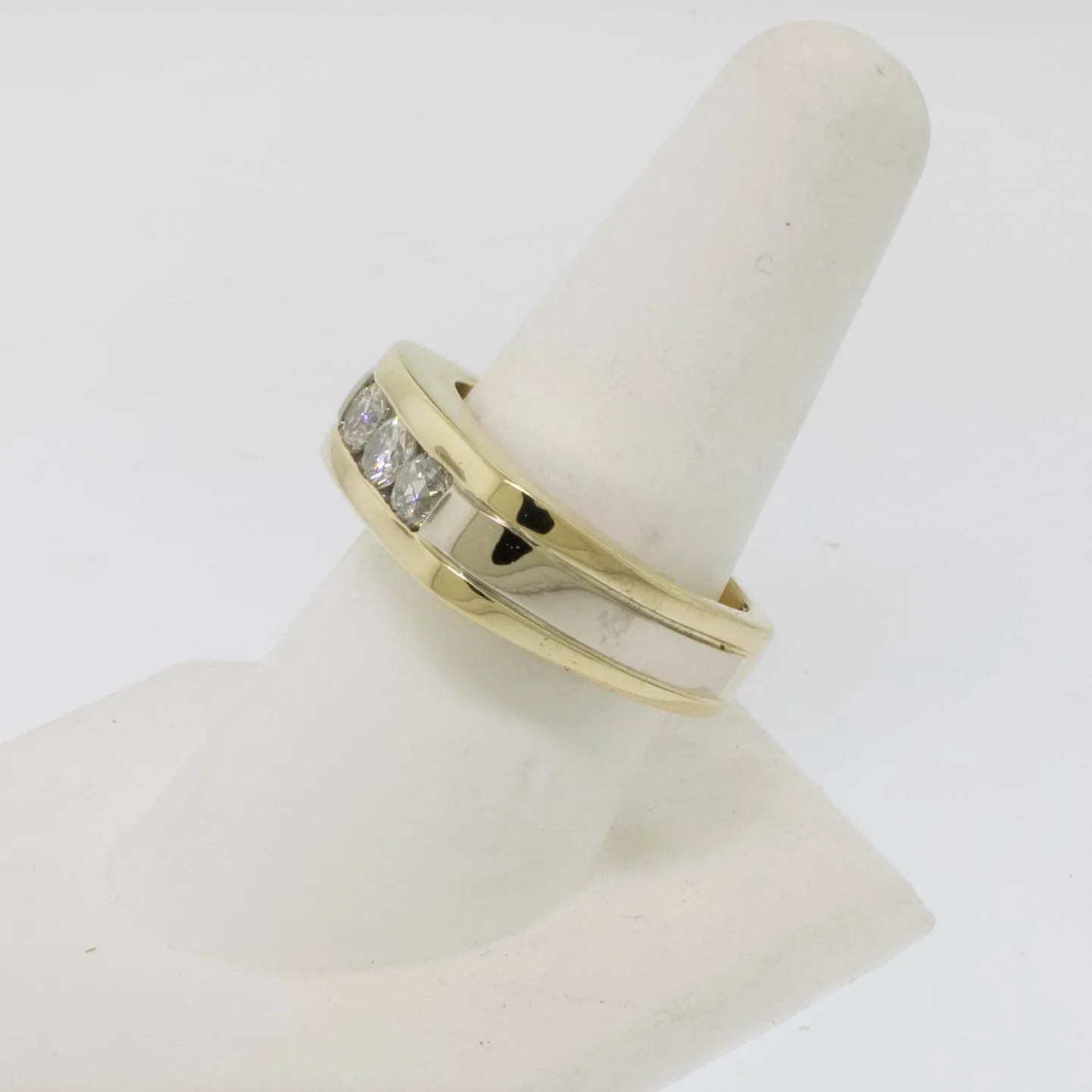 14k Yellow and White Gold Gents 3 Diamond Ring 1 CTW Size 8.5 (Estate Jewelry)