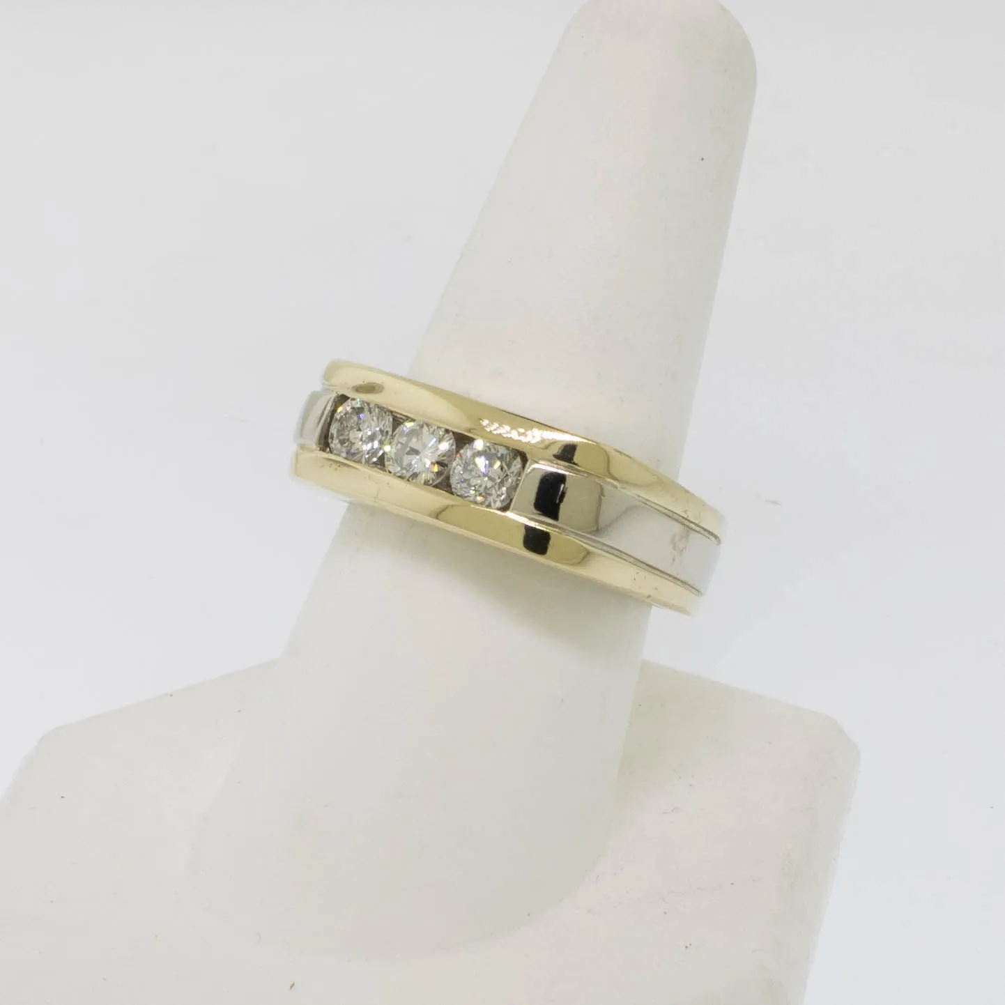 14k Yellow and White Gold Gents 3 Diamond Ring 1 CTW Size 8.5 (Estate Jewelry)