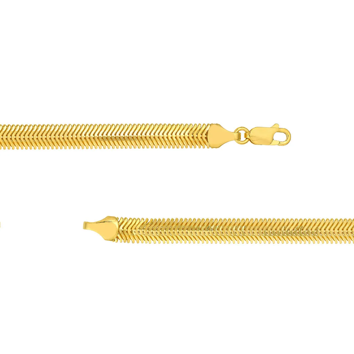 14K Yellow Gold 6.5mm Hollow D/C Snake Chain Bracelet with Lobster Lock, 7.5"