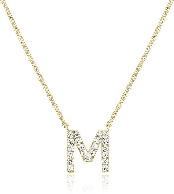 14k Yellow Gold Created Diamond Initial M Letter Pendant Necklace Plated