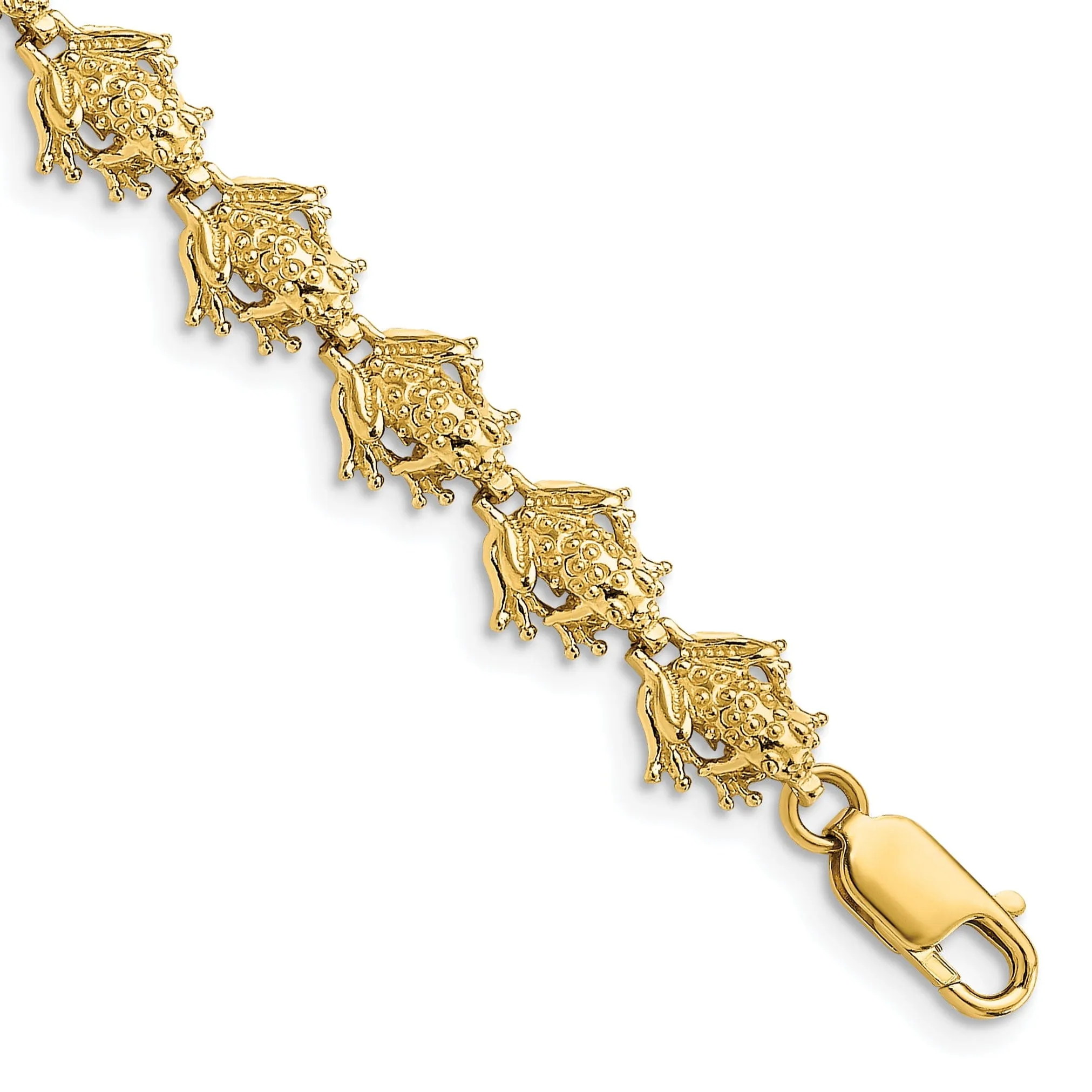 14k Yellow Gold Frog Charm Bracelet - 7.25", 8.4mm Wide,