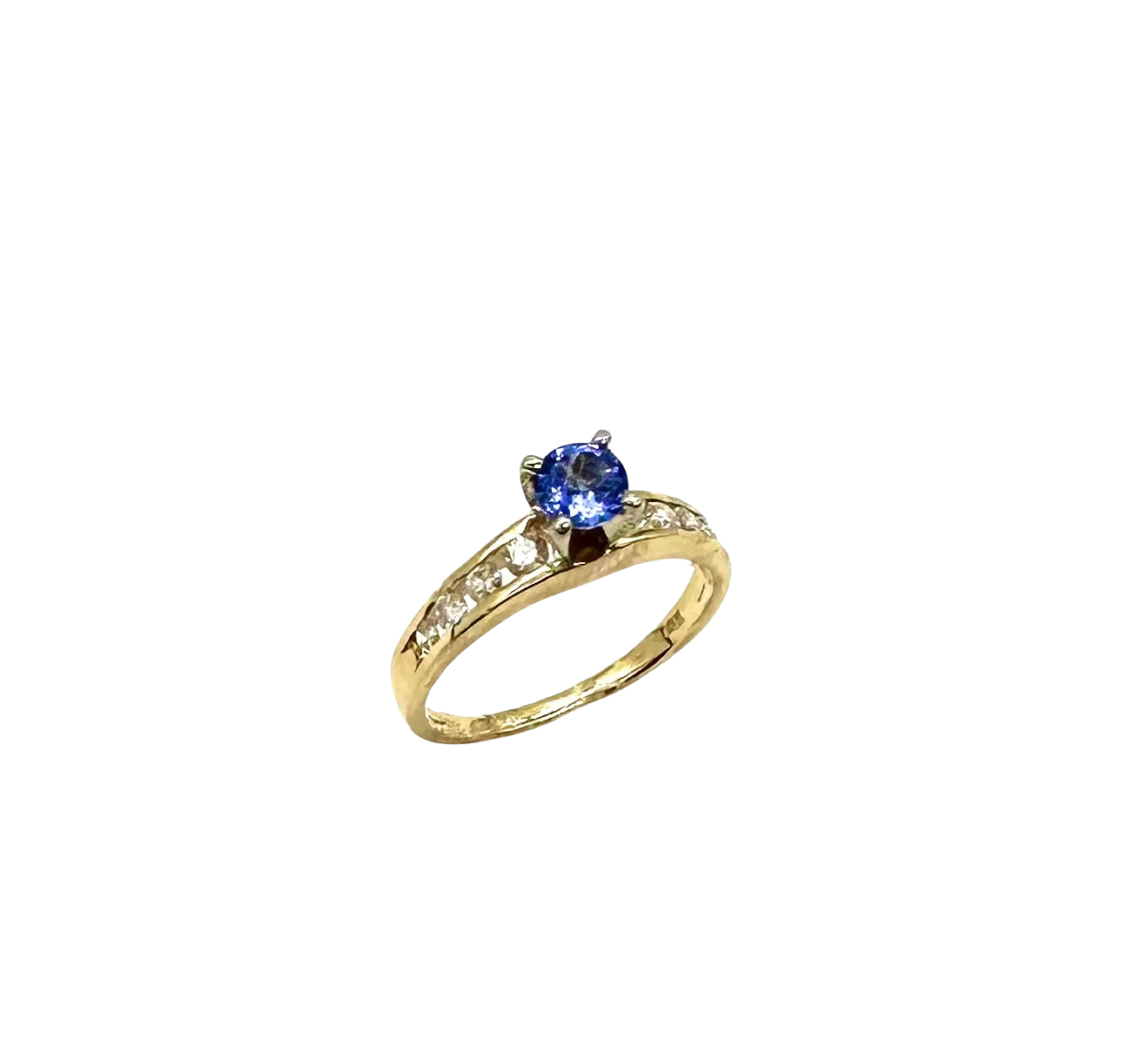 14k Yellow Gold Ring with Round Tanzanite Center and Channel-Set Diamonds