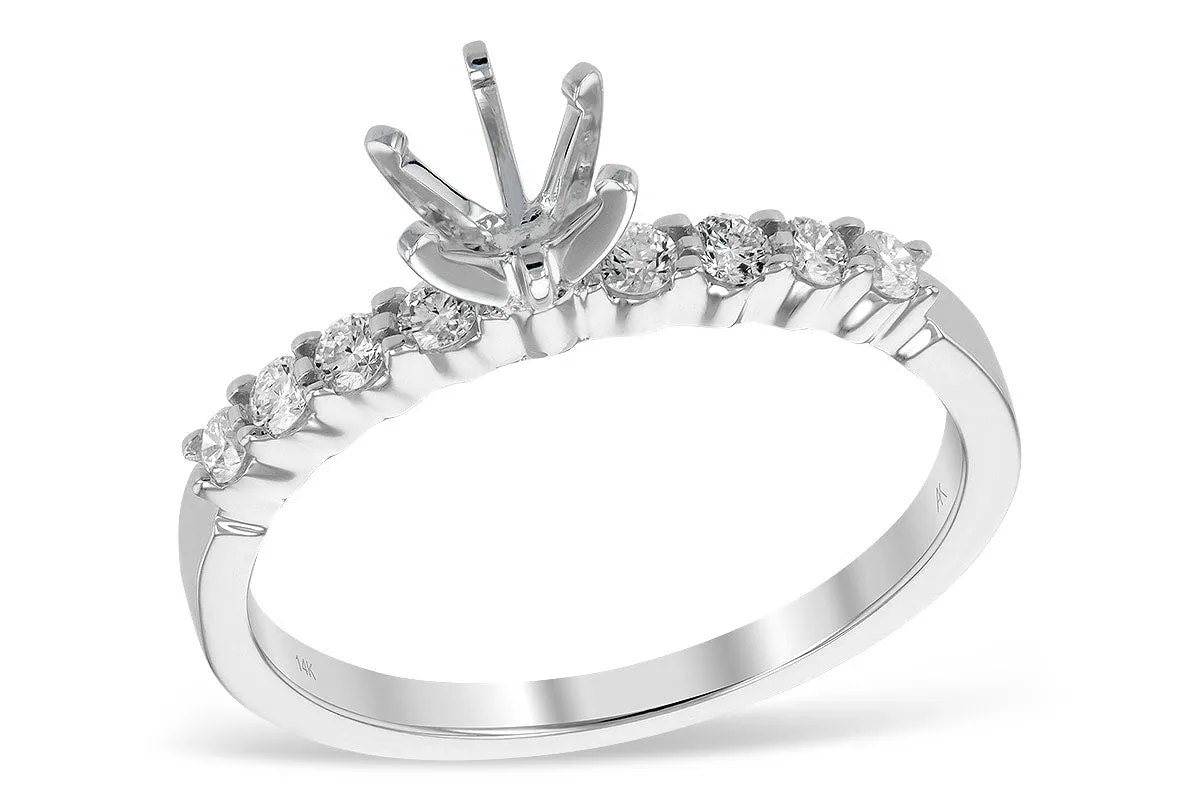 14KW Diamond Semi-Mount Engagement Ring with 0.50ct CZ Center (Size 7)