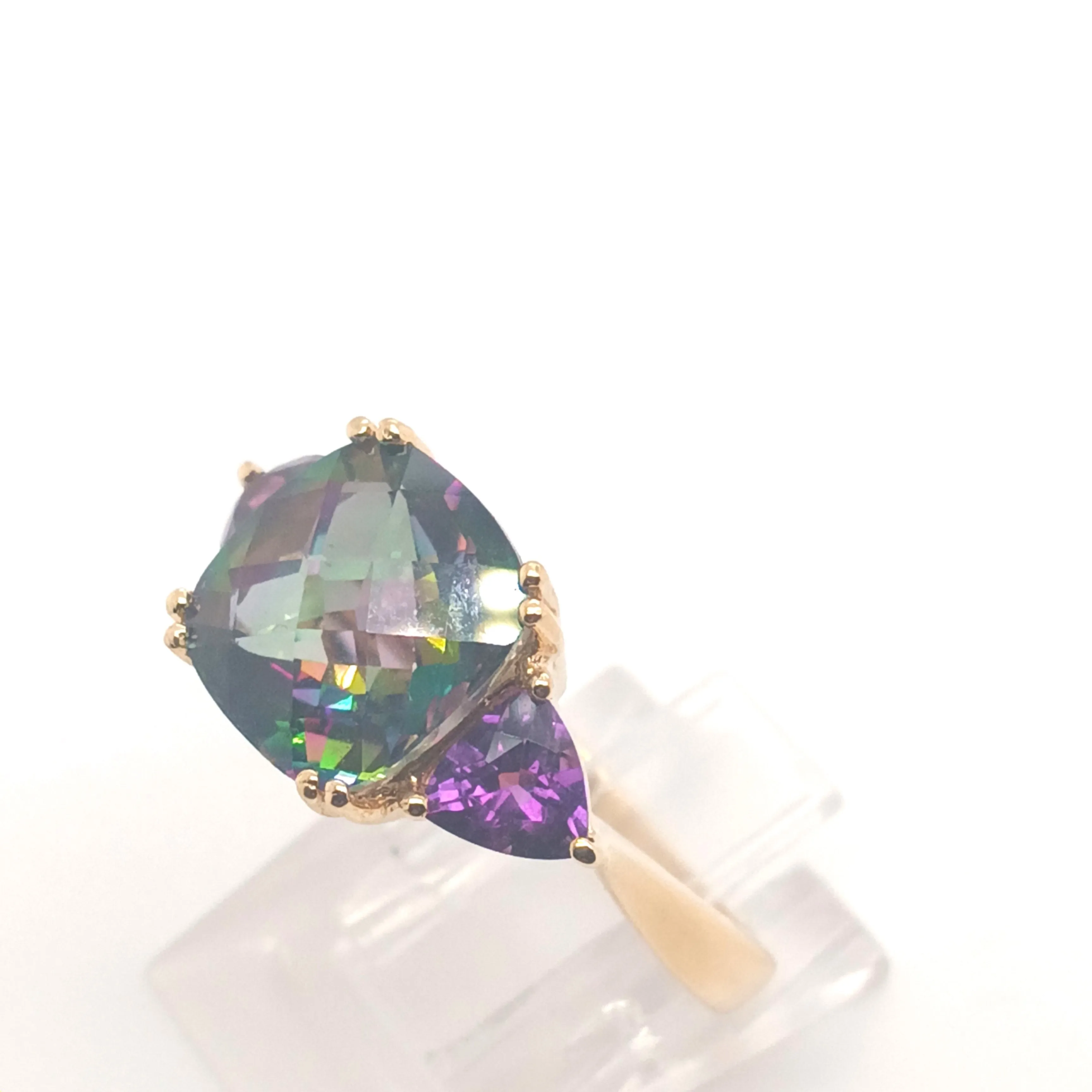 14KY Checkerboard Mystic Topaz & Amethyst Ring