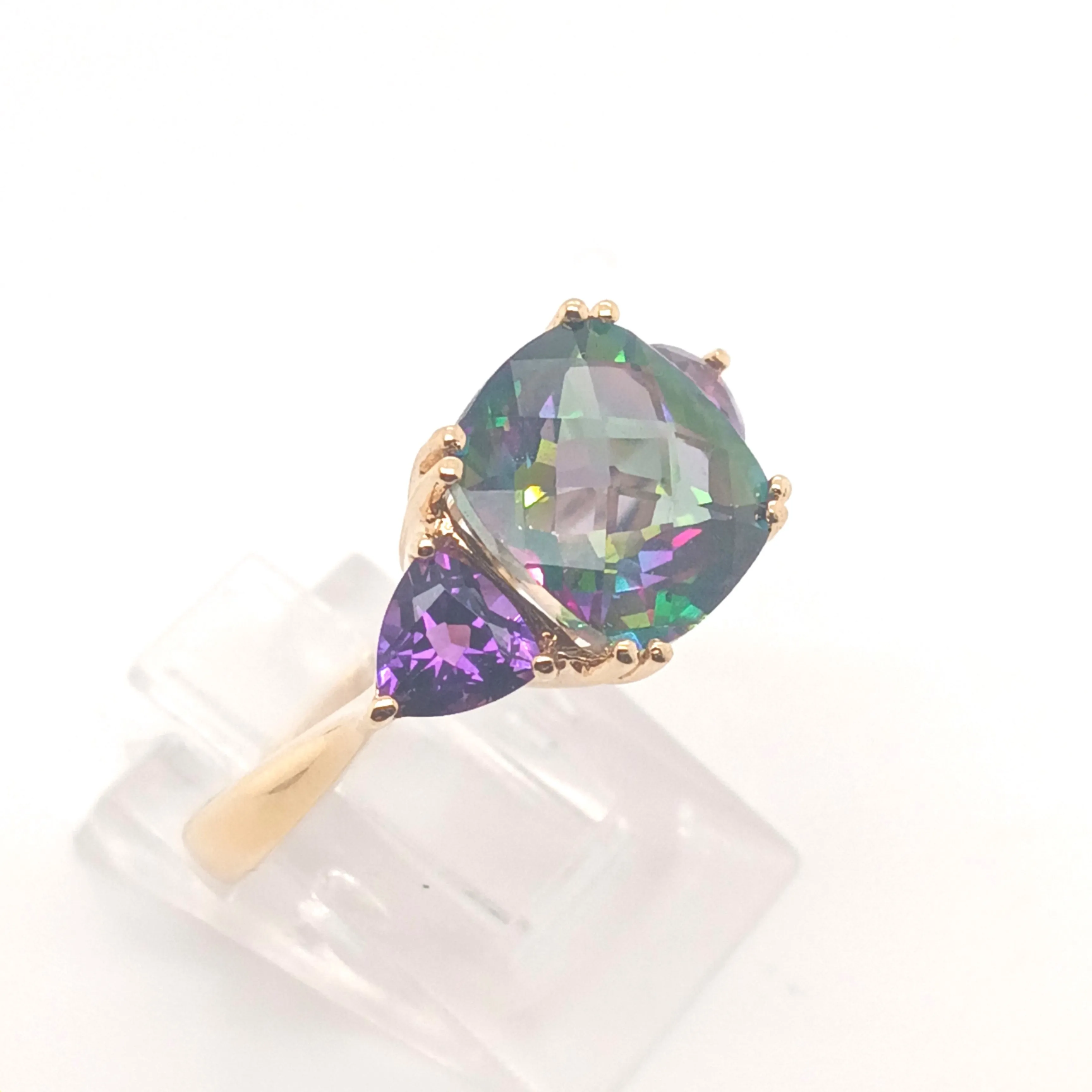 14KY Checkerboard Mystic Topaz & Amethyst Ring