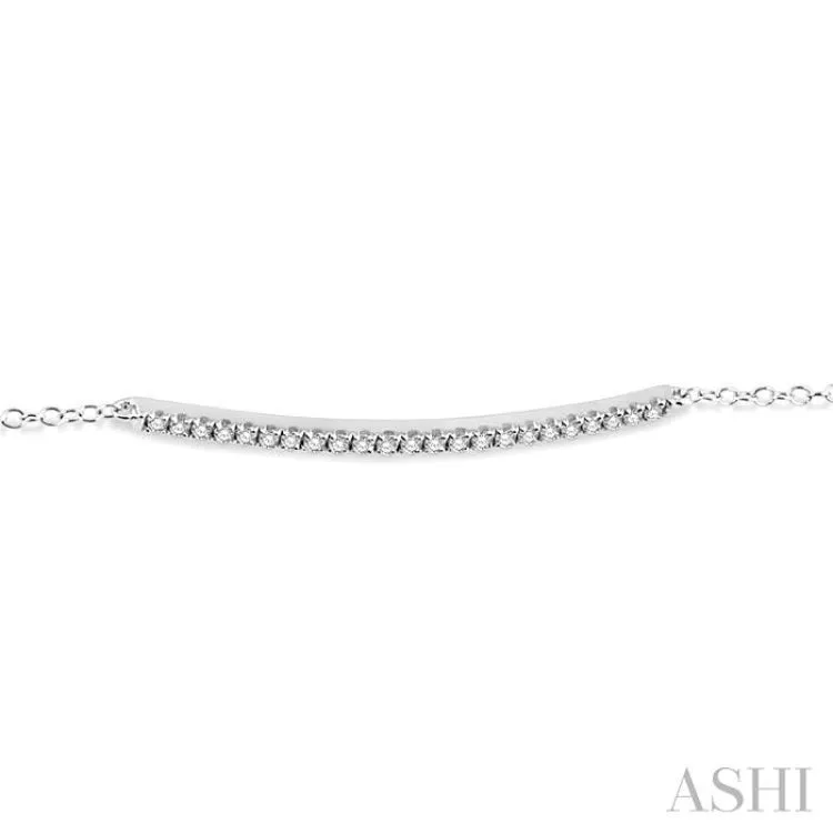 1/5 Ctw Bar Shape Round Cut Diamond Link Chain Bracelet in 10K White Gold