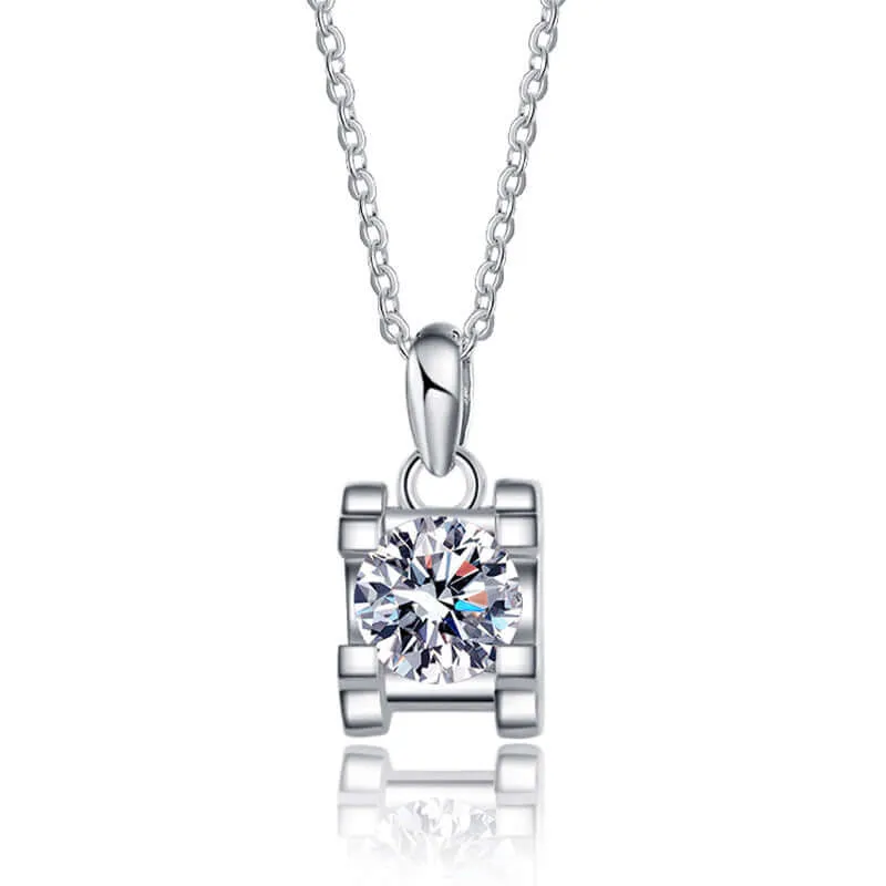 18K White Gold Square Moissanite Pendant Necklace for Women