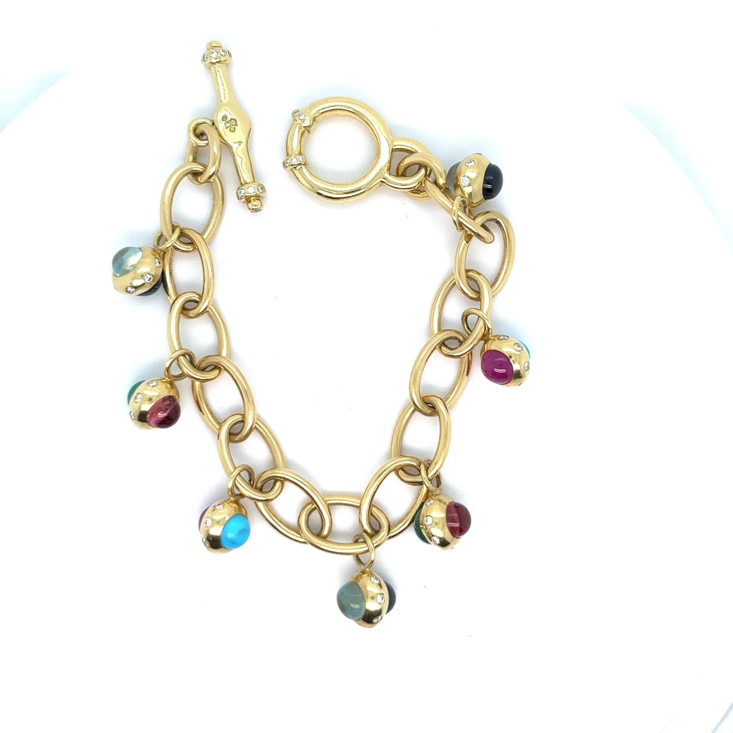 18kt Green Gold Cabochon Charm Bracelet 3