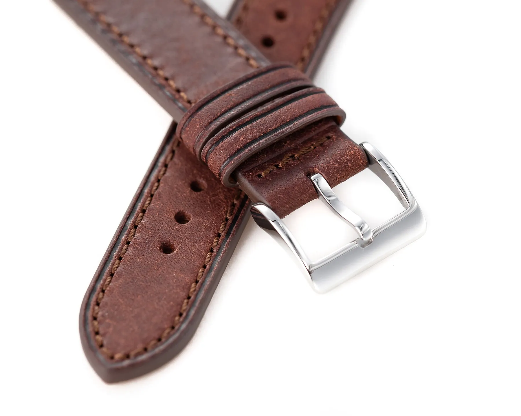 18mm 20mm 22mm Quick Release Italian Pueblo Leather Watch Strap - Hickory Brown