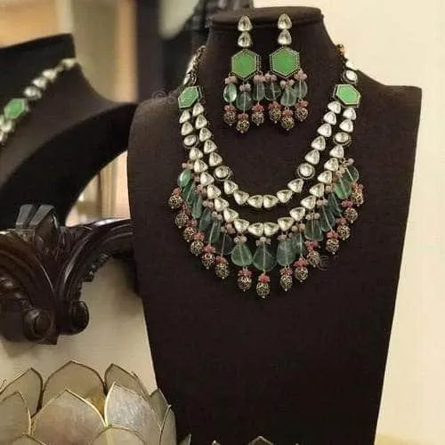 2 Side Pendant Polki Necklace Set