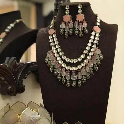 2 Side Pendant Polki Necklace Set