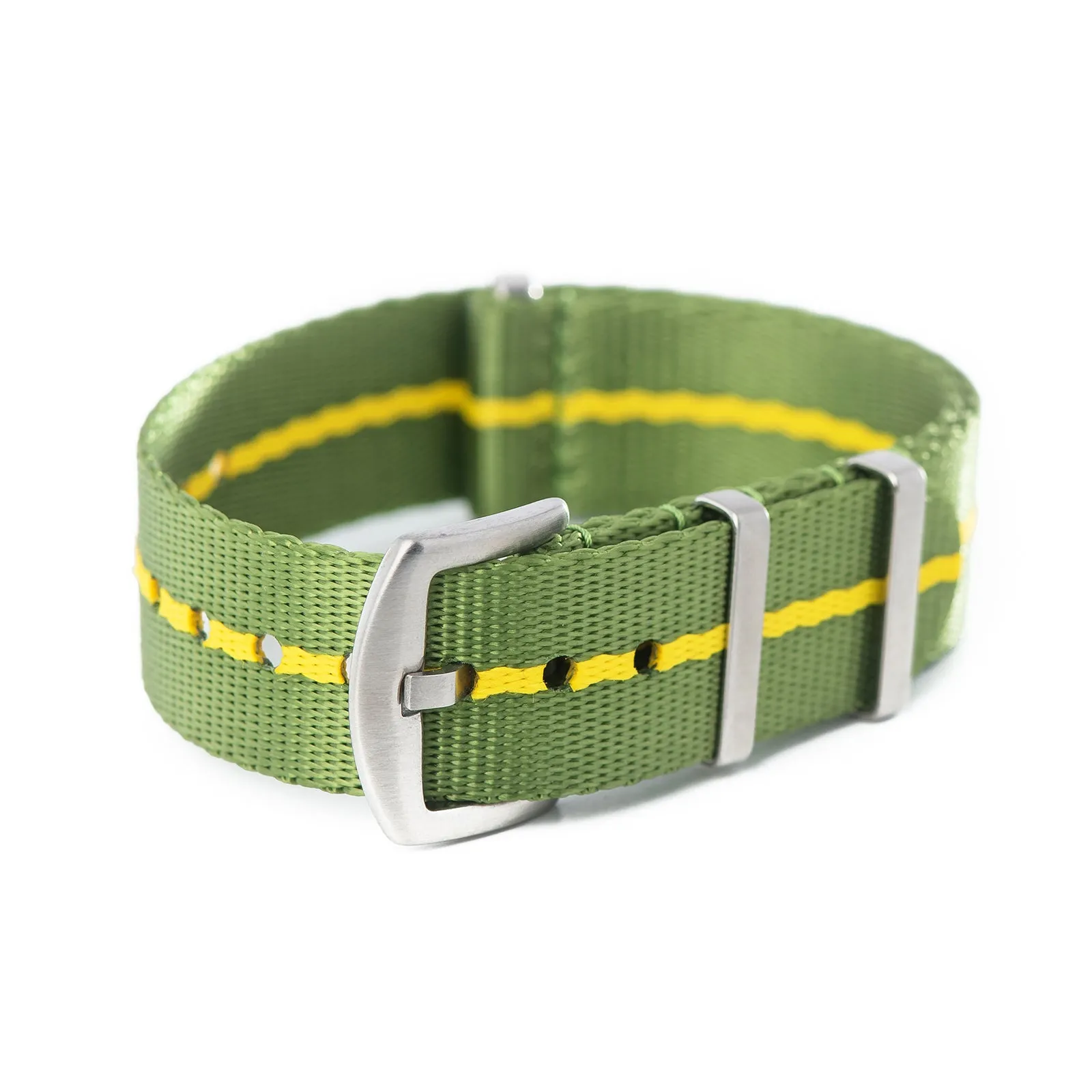 20mm 22mm Seat Belt Nylon Watch Strap - Green / Yellow