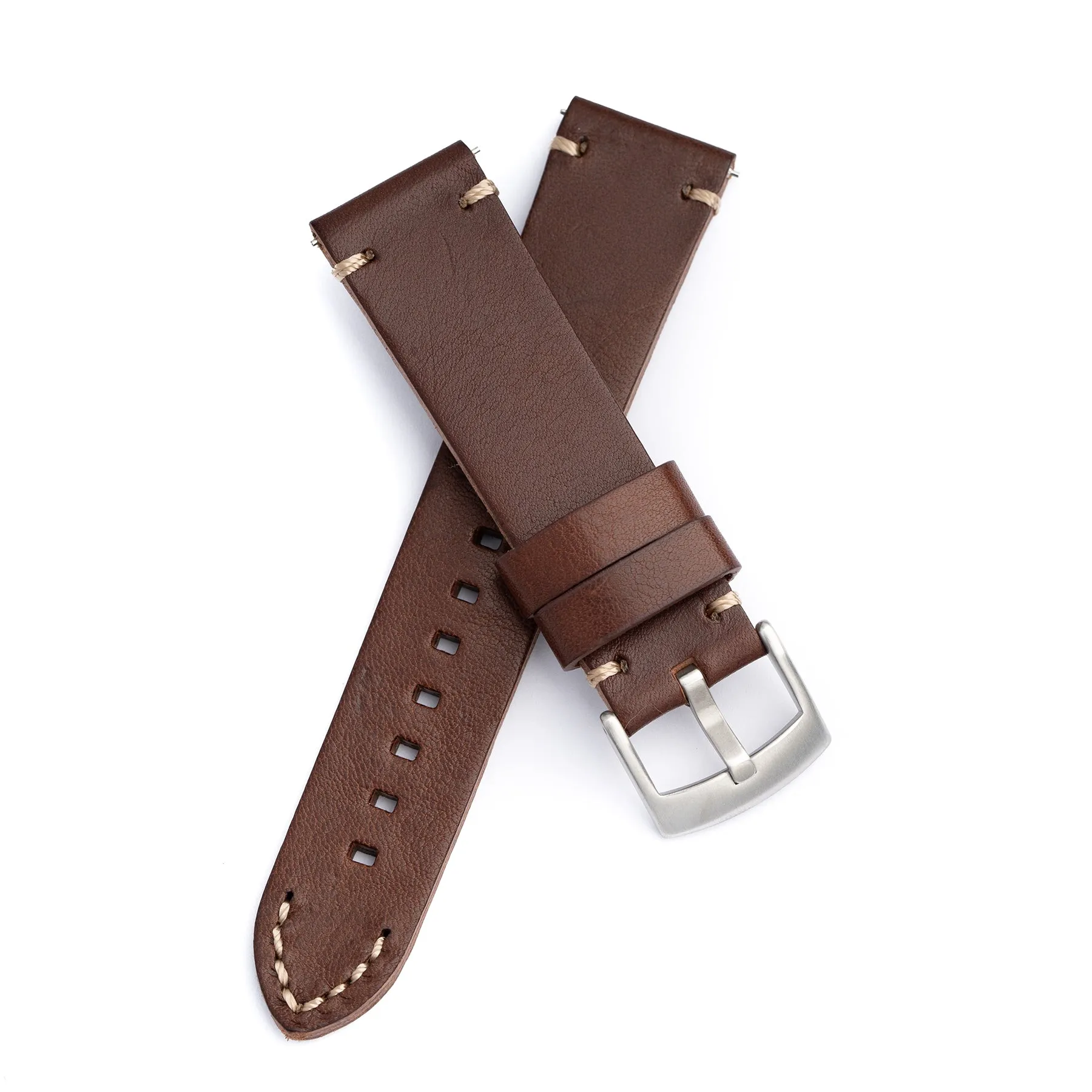 22mm Quick Release Handmade Genuine Leather Watch Strap - Brown