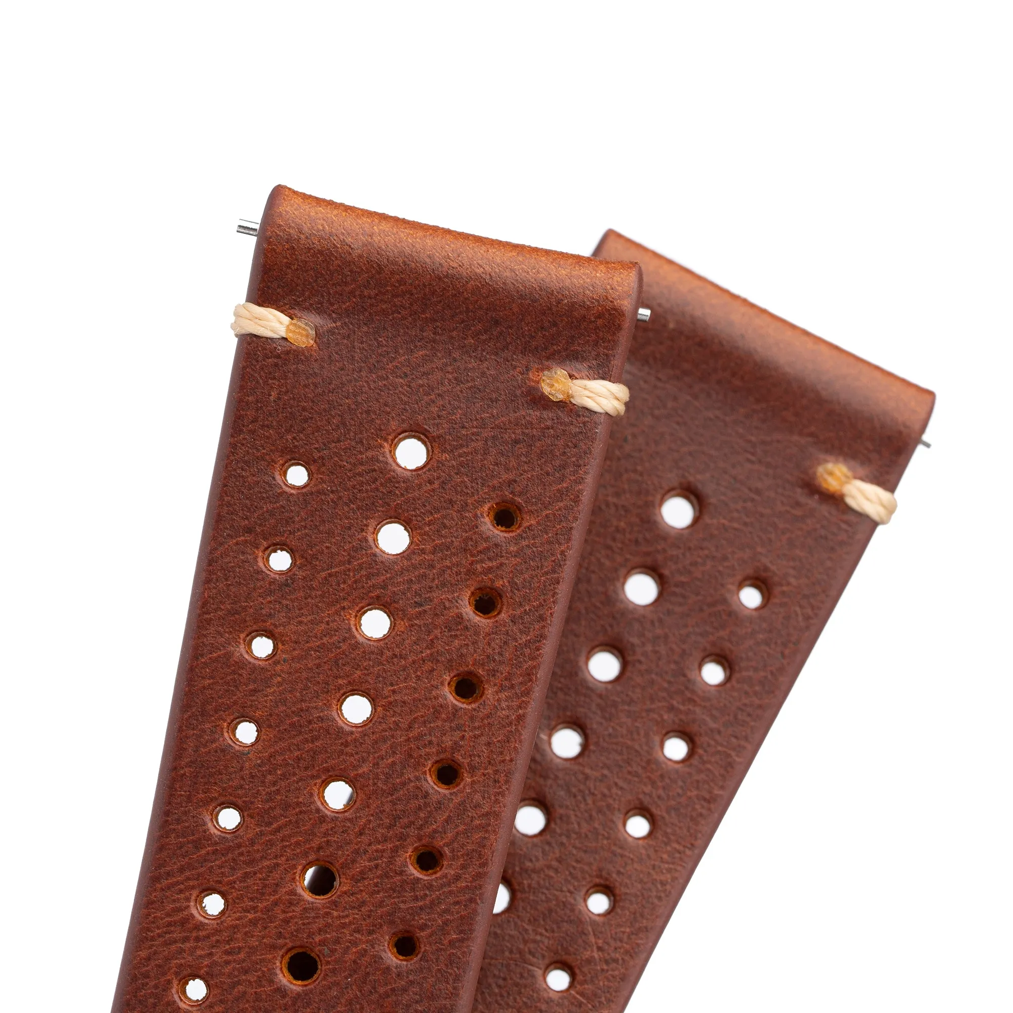 22mm Quick Release Rally Racing Leather Watch Strap - Medium Brown