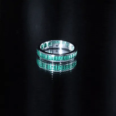 2.5 CT Channel Set Baguette Cut Created Emerald Eternity Band Ring