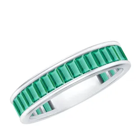 2.5 CT Channel Set Baguette Cut Created Emerald Eternity Band Ring