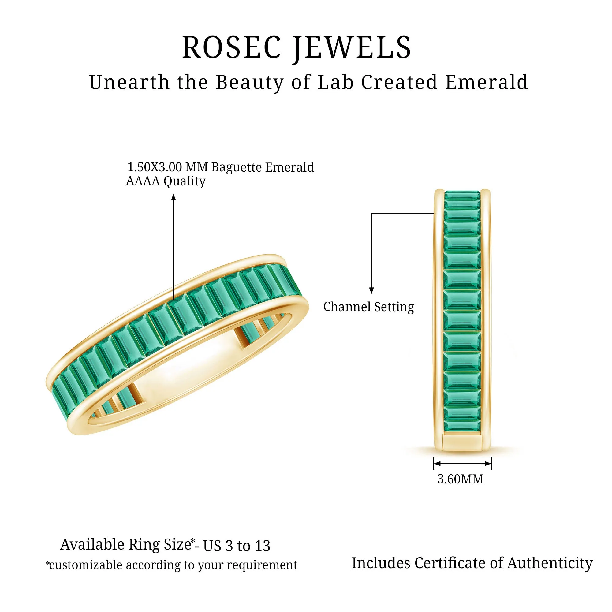 2.5 CT Channel Set Baguette Cut Created Emerald Eternity Band Ring