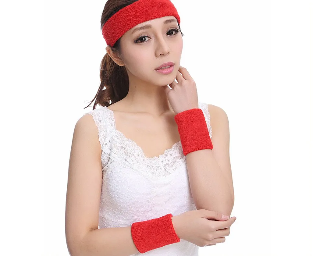 3 Pieces Elastic Sport Headband Wristband Set - Blue