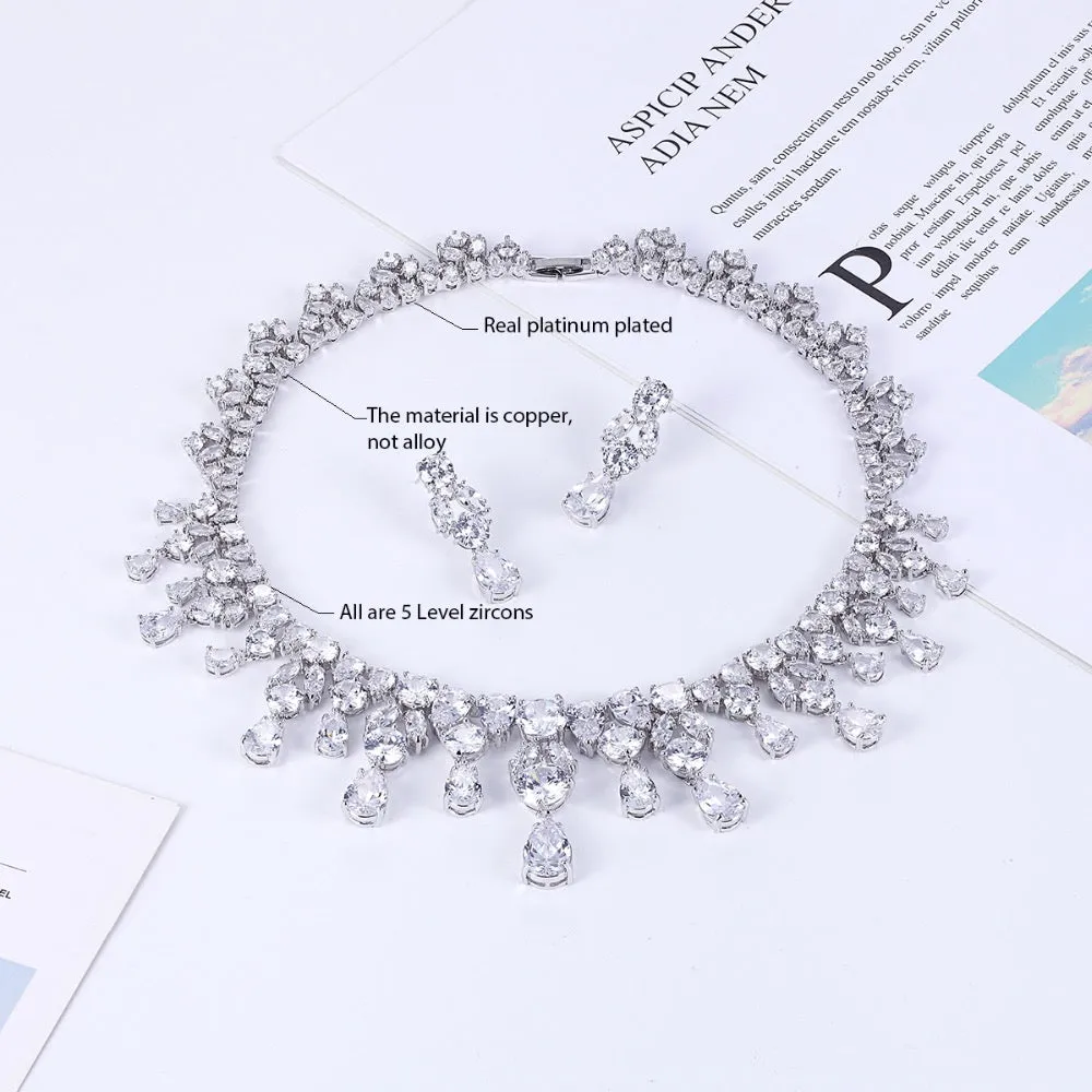 5A Grade Cubic Zirconia Wedding Necklace Earring Sets for bride CN10126