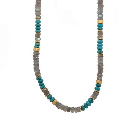 5mm Labradorite & Turquoise 24K Gold Vermeil Necklace