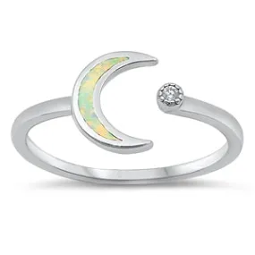 925 Sterling Silver Moon & Star Ring With Blue Opal Inlay