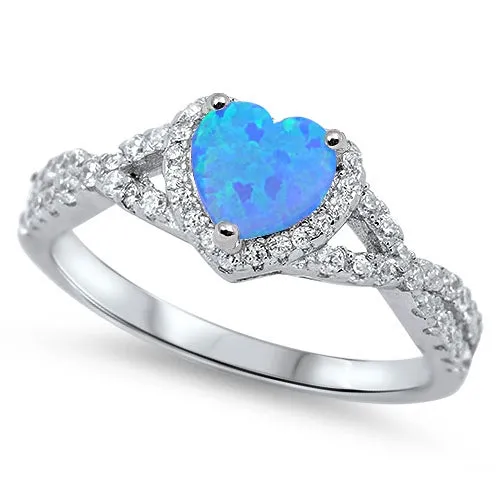 925 Sterling Silver Opal Heart Ring With CZs