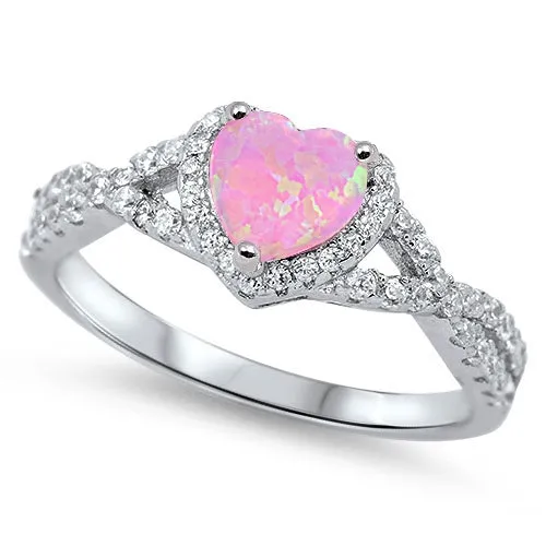 925 Sterling Silver Opal Heart Ring With CZs